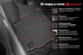 Коврики в салон Honda Accord X 2020-2023 FL Седан, полиуретан 3D Element, Черный, Арт. ELEMENT3DA68607210K